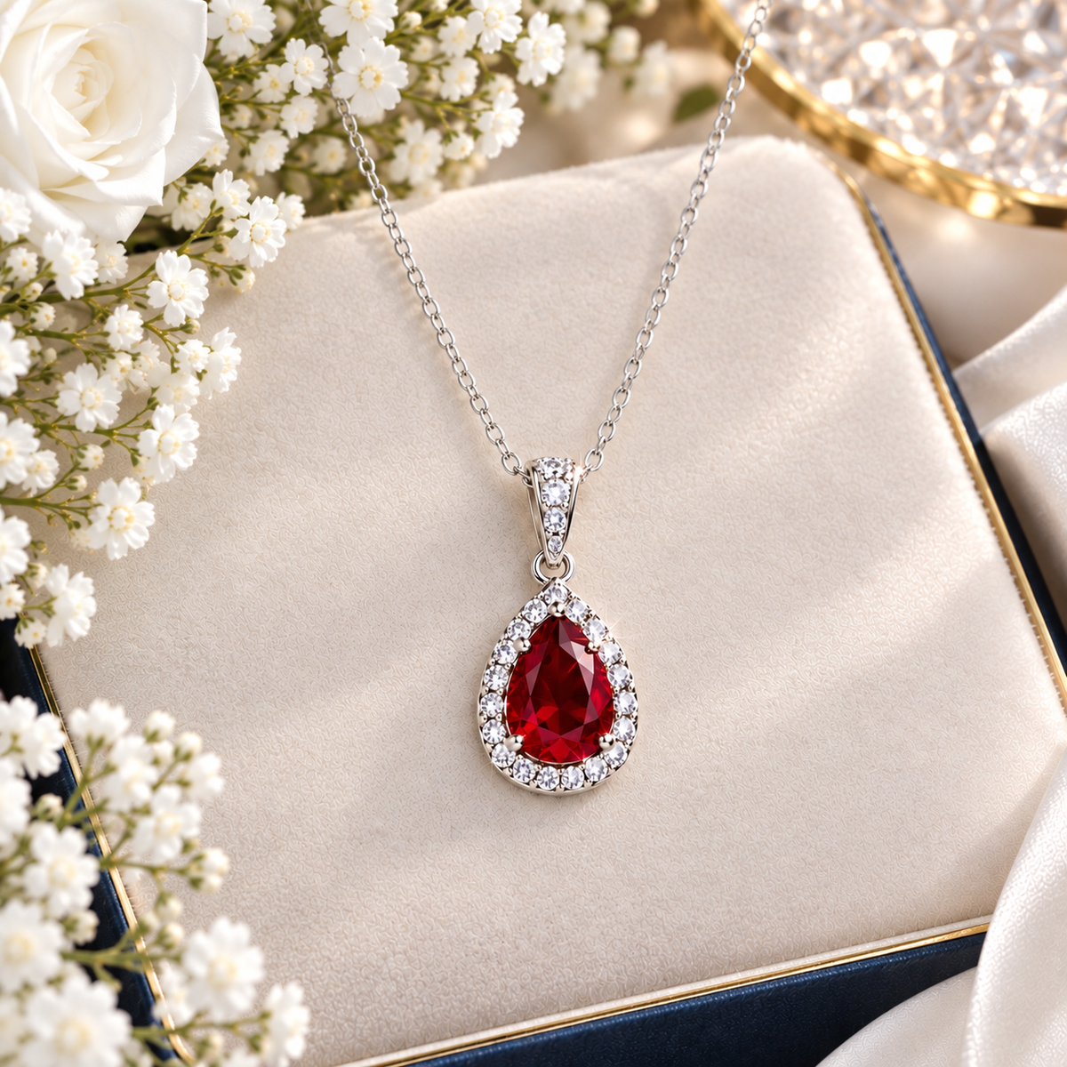 Teardrop Crystal Pendant Necklace – Elegant Silver-Tone Jewelry