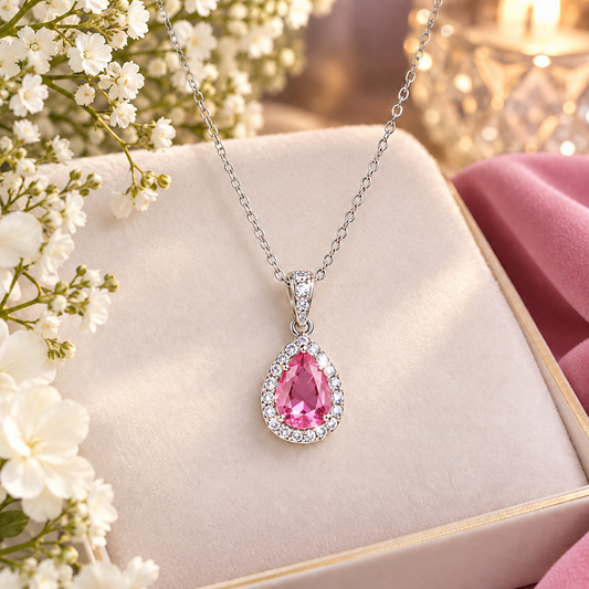 Teardrop Crystal Pendant Necklace – Elegant Silver-Tone Jewelry